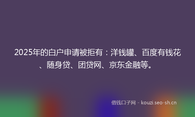 2025年的白户申请被拒有：洋钱罐、百度有钱花、随身贷、团贷网、京东金融等。