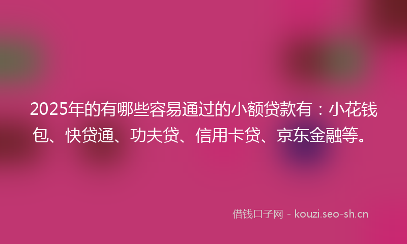 2025年的有哪些容易通过的小额贷款有：小花钱包、快贷通、功夫贷、信用卡贷、京东金融等。