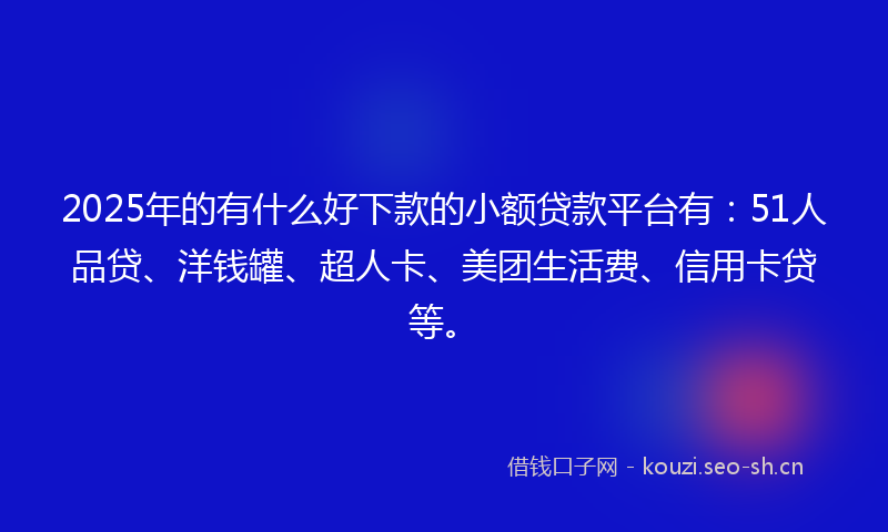 2025年的有什么好下款的小额贷款平台有:51人品贷、洋钱罐、超人卡、美团生活费、信用卡贷等。