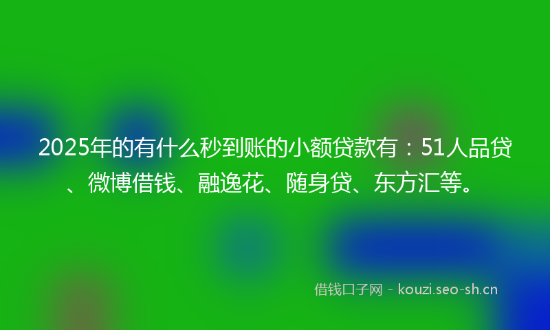 2025年的有什么秒到账的小额贷款有:51人品贷、微博借钱、融逸花、随身贷、东方汇等。