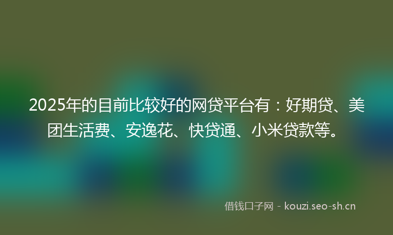 2025年的目前比较好的网贷平台有：好期贷、美团生活费、安逸花、快贷通、小米贷款等。