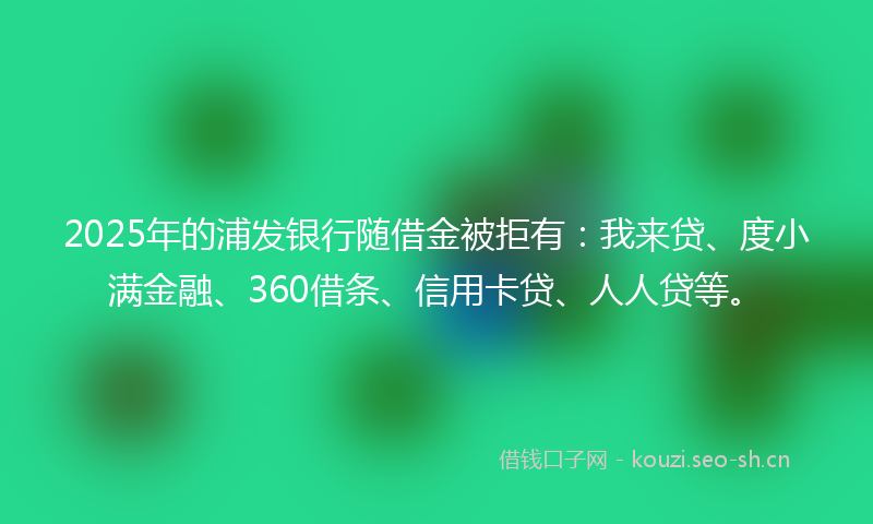 2025年的浦发银行随借金被拒有：我来贷、度小满金融、360借条、信用卡贷、人人贷等。