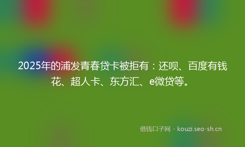2025年的浦发青春贷卡被拒有：还呗、百度有钱花、超人卡、东方汇、e微贷等。