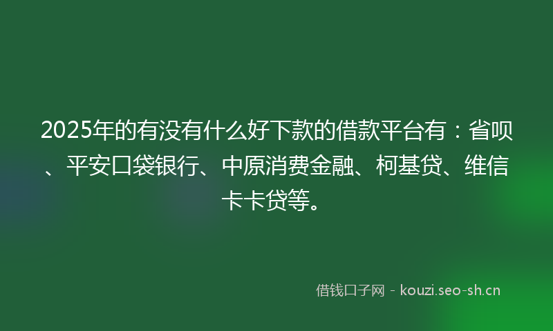 2025年的有没有什么好下款的借款平台有：省呗、平安口袋银行、中原消费金融、柯基贷、维信卡卡贷等。