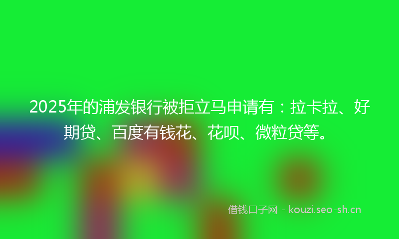 2025年的浦发银行被拒立马申请有：拉卡拉、好期贷、百度有钱花、花呗、微粒贷等。