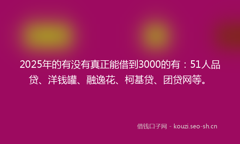 2025年的有没有真正能借到3000的有：51人品贷、洋钱罐、融逸花、柯基贷、团贷网等。