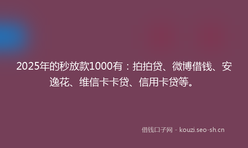 2025年的秒放款1000有：拍拍贷、微博借钱、安逸花、维信卡卡贷、信用卡贷等。