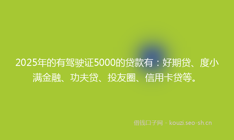 2025年的有驾驶证5000的贷款有：好期贷、度小满金融、功夫贷、投友圈、信用卡贷等。
