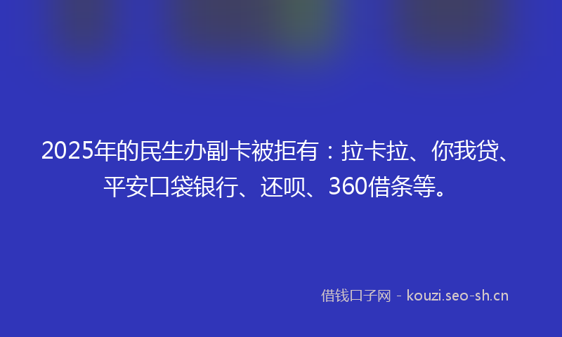 2025年的民生办副卡被拒有：拉卡拉、你我贷、平安口袋银行、还呗、360借条等。