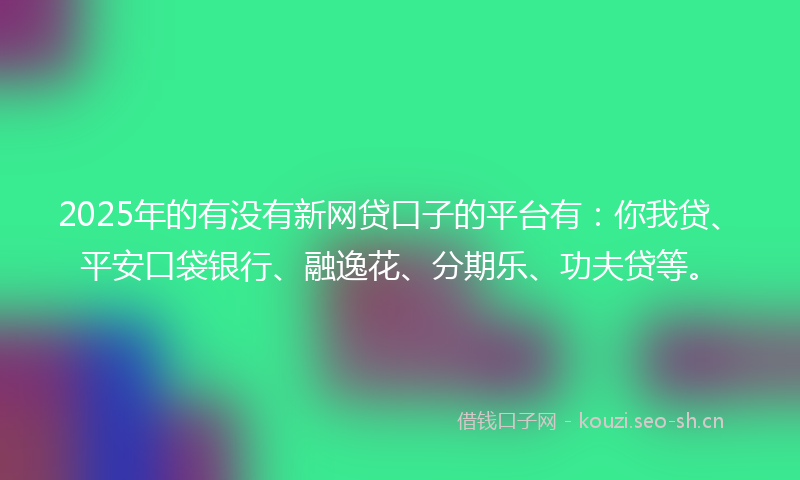 2025年的有没有新网贷口子的平台有：你我贷、平安口袋银行、融逸花、分期乐、功夫贷等。