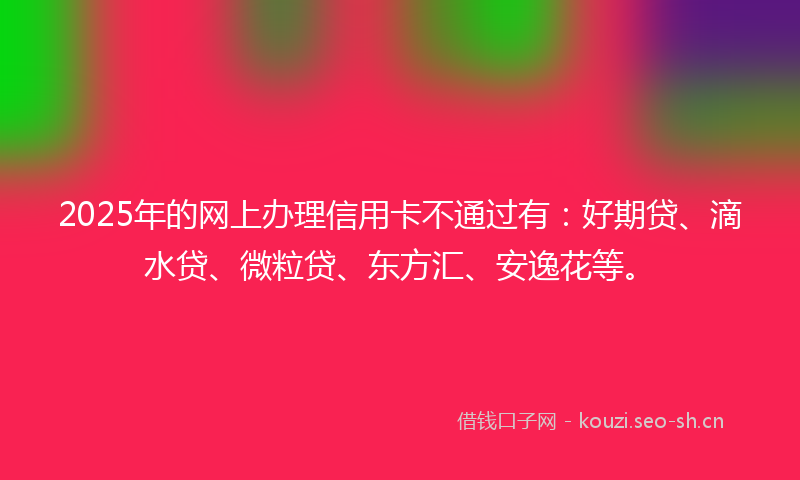 2025年的网上办理信用卡不通过有：好期贷、滴水贷、微粒贷、东方汇、安逸花等。