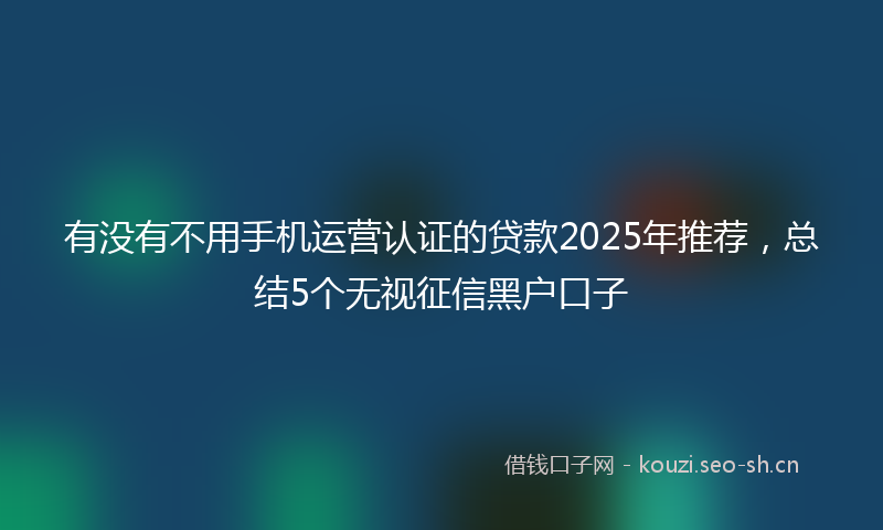 有没有不用手机运营认证的贷款2025年推荐，总结5个无视征信黑户口子