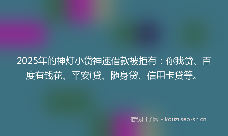 2025年的神灯小贷神速借款被拒有：你我贷、百度有钱花、平安i贷、随身贷、信用卡贷等。