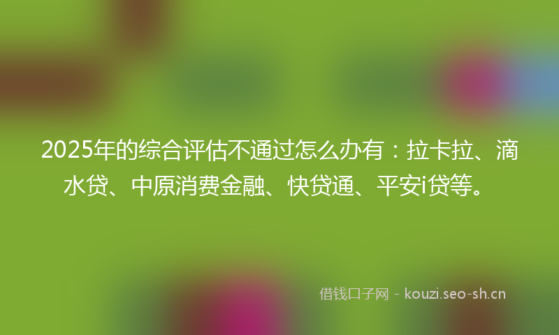 2025年的综合评估不通过怎么办有：拉卡拉、滴水贷、中原消费金融、快贷通、平安i贷等。