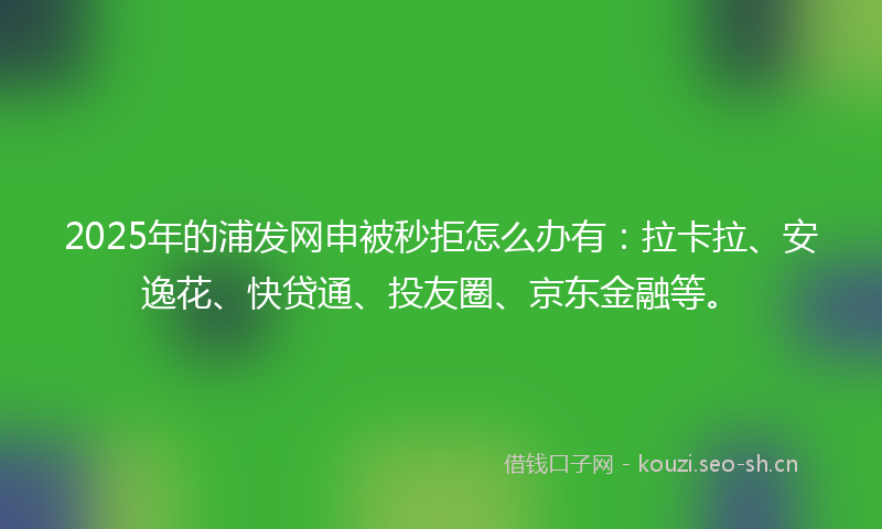 2025年的浦发网申被秒拒怎么办有：拉卡拉、安逸花、快贷通、投友圈、京东金融等。