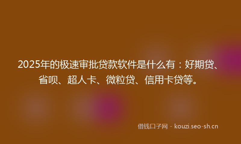2025年的极速审批贷款软件是什么有：好期贷、省呗、超人卡、微粒贷、信用卡贷等。