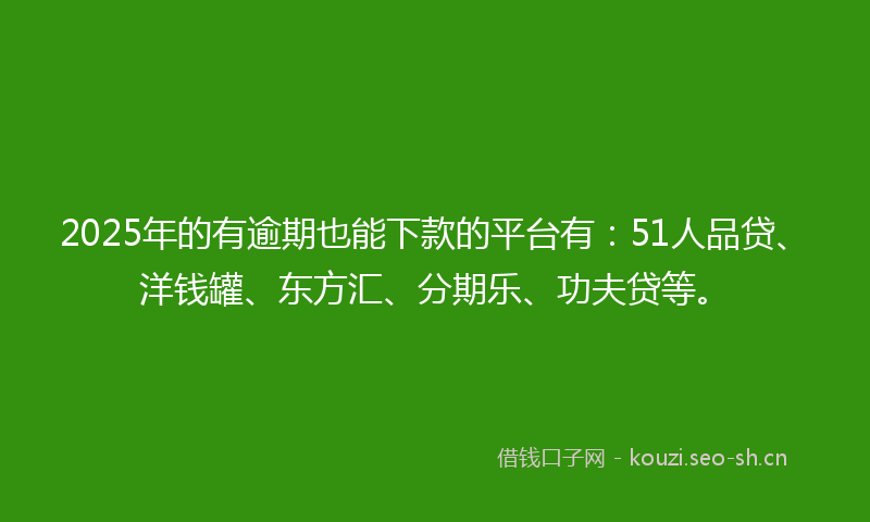 2025年的有逾期也能下款的平台有：51人品贷、洋钱罐、东方汇、分期乐、功夫贷等。