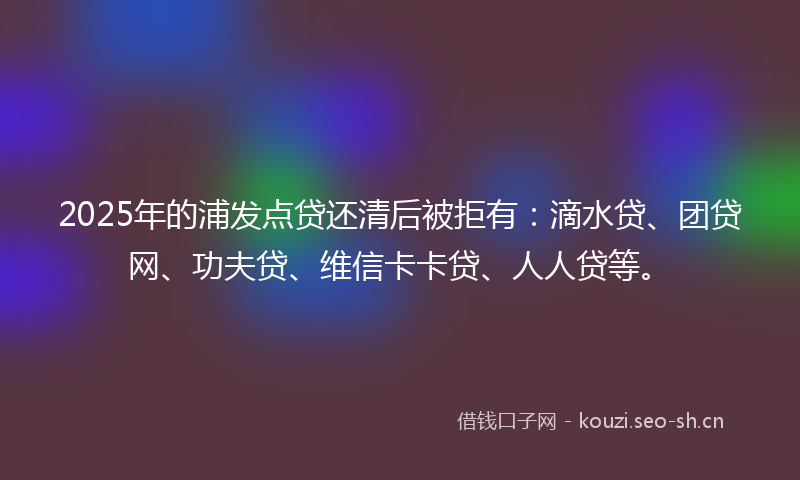 2025年的浦发点贷还清后被拒有：滴水贷、团贷网、功夫贷、维信卡卡贷、人人贷等。