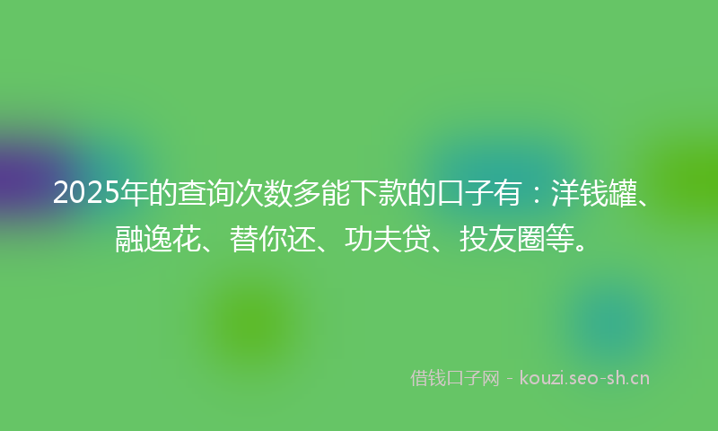 2025年的查询次数多能下款的口子有：洋钱罐、融逸花、替你还、功夫贷、投友圈等。