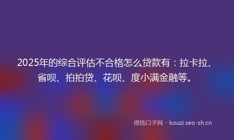 2025年的综合评估不合格怎么贷款有：拉卡拉、省呗、拍拍贷、花呗、度小满金融等。