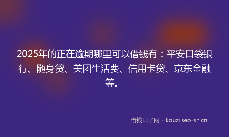 2025年的正在逾期哪里可以借钱有：平安口袋银行、随身贷、美团生活费、信用卡贷、京东金融等。