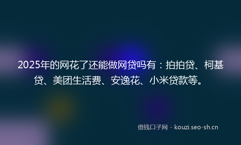 2025年的网花了还能做网贷吗有：拍拍贷、柯基贷、美团生活费、安逸花、小米贷款等。