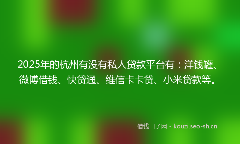 2025年的杭州有没有私人贷款平台有：洋钱罐、微博借钱、快贷通、维信卡卡贷、小米贷款等。