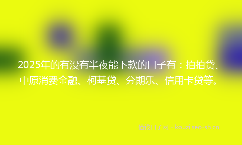 2025年的有没有半夜能下款的口子有：拍拍贷、中原消费金融、柯基贷、分期乐、信用卡贷等。