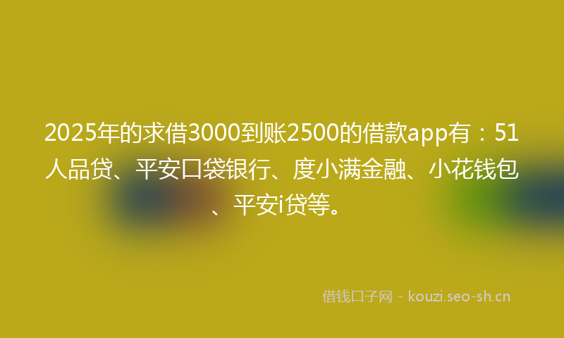 2025年的求借3000到账2500的借款app有：51人品贷、平安口袋银行、度小满金融、小花钱包、平安i贷等。