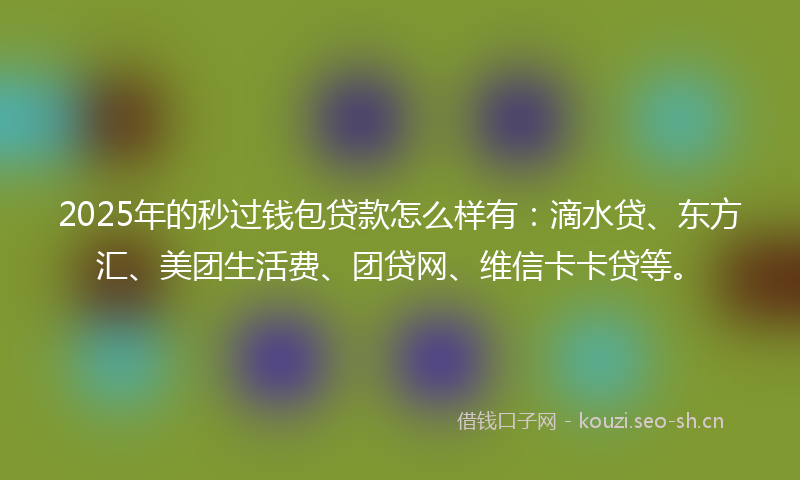 2025年的秒过钱包贷款怎么样有：滴水贷、东方汇、美团生活费、团贷网、维信卡卡贷等。