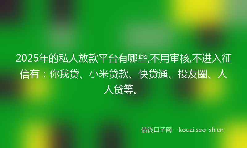 2025年的私人放款平台有哪些,不用审核,不进入征信有：你我贷、小米贷款、快贷通、投友圈、人人贷等。