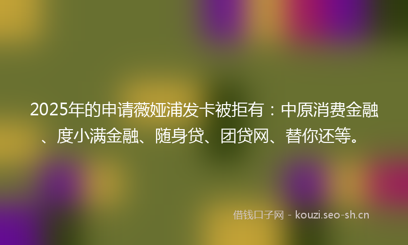 2025年的申请薇娅浦发卡被拒有：中原消费金融、度小满金融、随身贷、团贷网、替你还等。