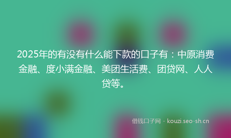 2025年的有没有什么能下款的口子有：中原消费金融、度小满金融、美团生活费、团贷网、人人贷等。