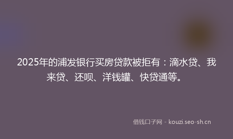 2025年的浦发银行买房贷款被拒有：滴水贷、我来贷、还呗、洋钱罐、快贷通等。
