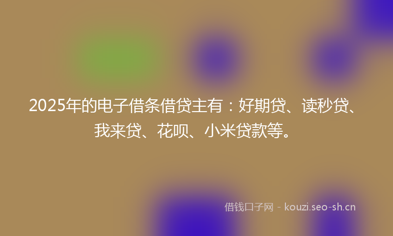 2025年的电子借条借贷主有：好期贷、读秒贷、我来贷、花呗、小米贷款等。