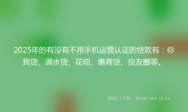 2025年的有没有不用手机运营认证的贷款有：你我贷、滴水贷、花呗、惠商贷、投友圈等。