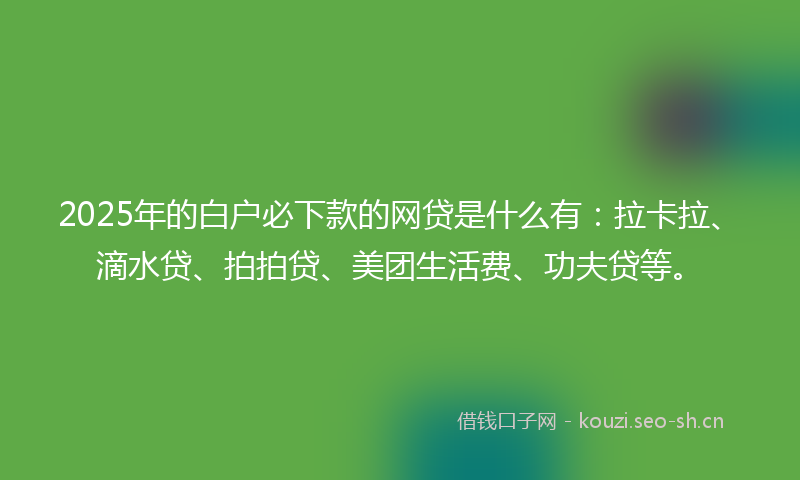 2025年的白户必下款的网贷是什么有：拉卡拉、滴水贷、拍拍贷、美团生活费、功夫贷等。