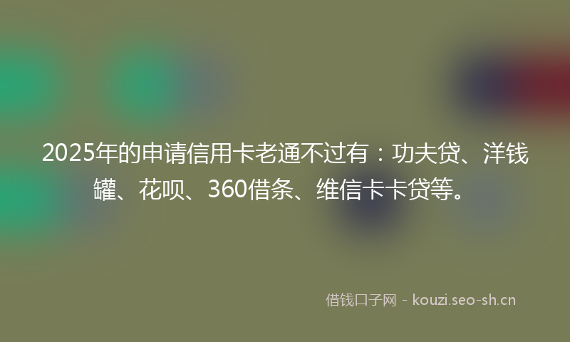 2025年的申请信用卡老通不过有：功夫贷、洋钱罐、花呗、360借条、维信卡卡贷等。
