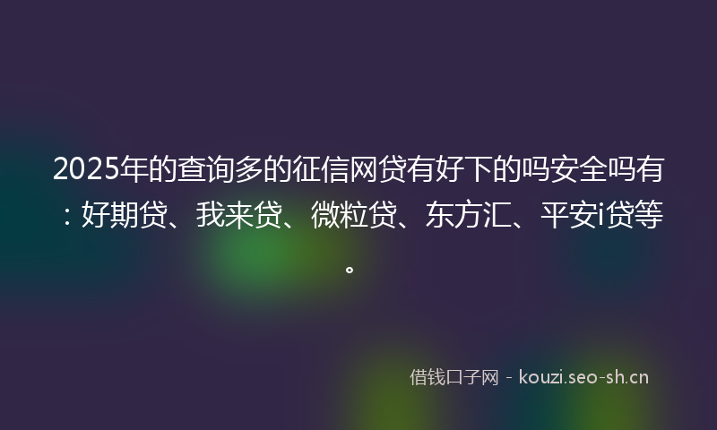 2025年的查询多的征信网贷有好下的吗安全吗有:好期贷、我来贷、微粒贷、东方汇、平安i贷等。