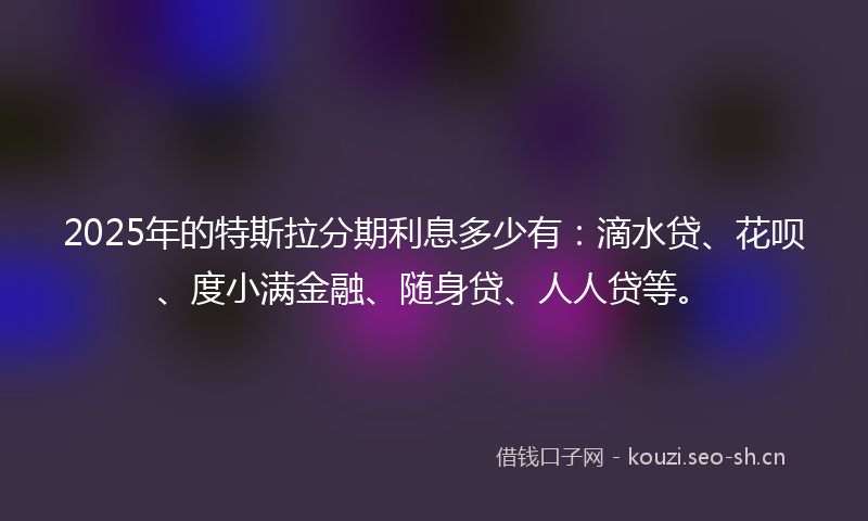 2025年的特斯拉分期利息多少有：滴水贷、花呗、度小满金融、随身贷、人人贷等。
