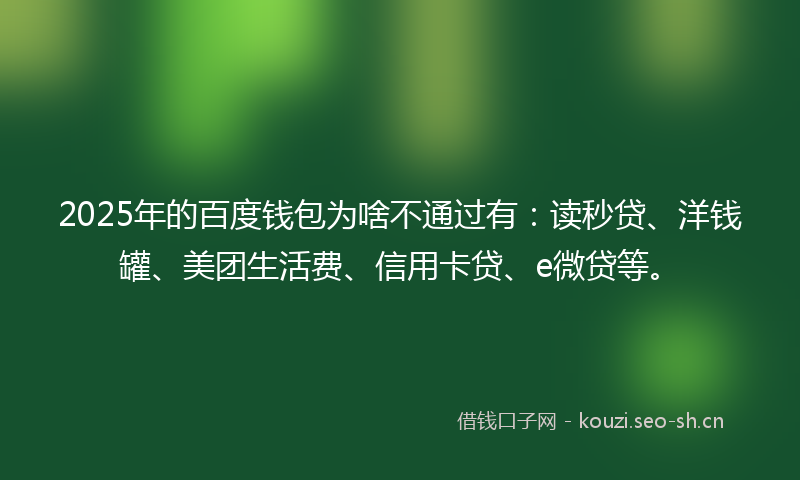 2025年的百度钱包为啥不通过有：读秒贷、洋钱罐、美团生活费、信用卡贷、e微贷等。