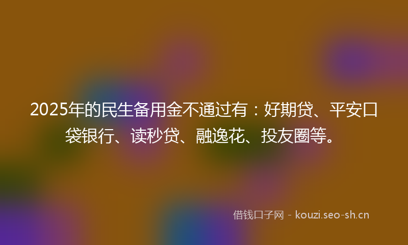 2025年的民生备用金不通过有：好期贷、平安口袋银行、读秒贷、融逸花、投友圈等。