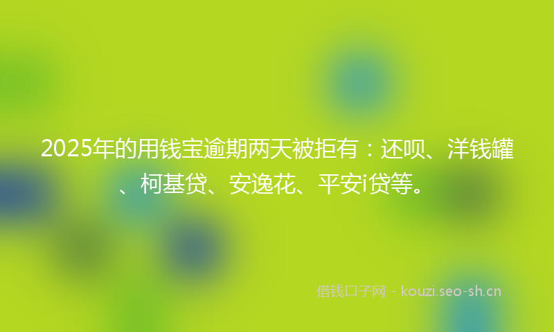 2025年的用钱宝逾期两天被拒有：还呗、洋钱罐、柯基贷、安逸花、平安i贷等。