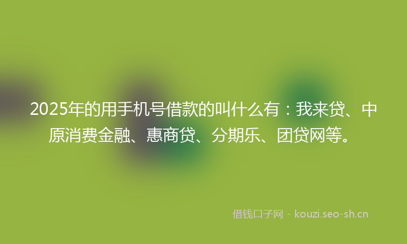 2025年的用手机号借款的叫什么有：我来贷、中原消费金融、惠商贷、分期乐、团贷网等。