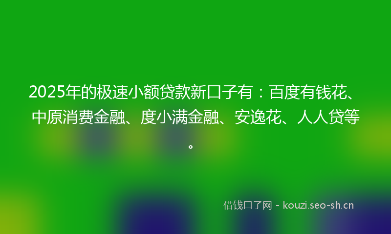 2025年的极速小额贷款新口子有：百度有钱花、中原消费金融、度小满金融、安逸花、人人贷等。