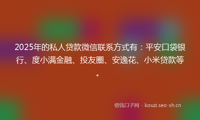 2025年的私人贷款微信联系方式有：平安口袋银行、度小满金融、投友圈、安逸花、小米贷款等。