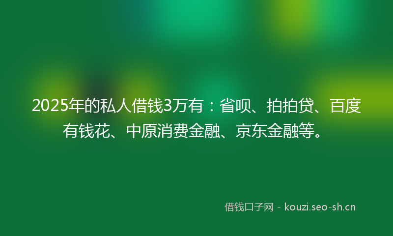 2025年的私人借钱3万有：省呗、拍拍贷、百度有钱花、中原消费金融、京东金融等。