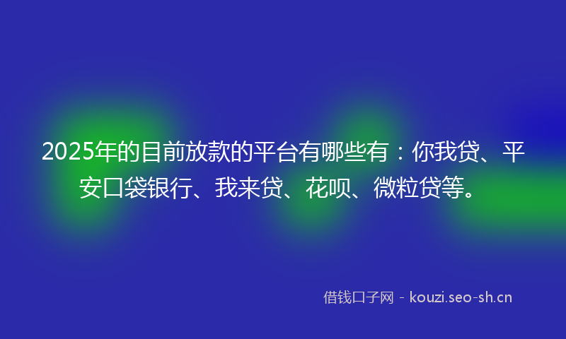 2025年的目前放款的平台有哪些有：你我贷、平安口袋银行、我来贷、花呗、微粒贷等。