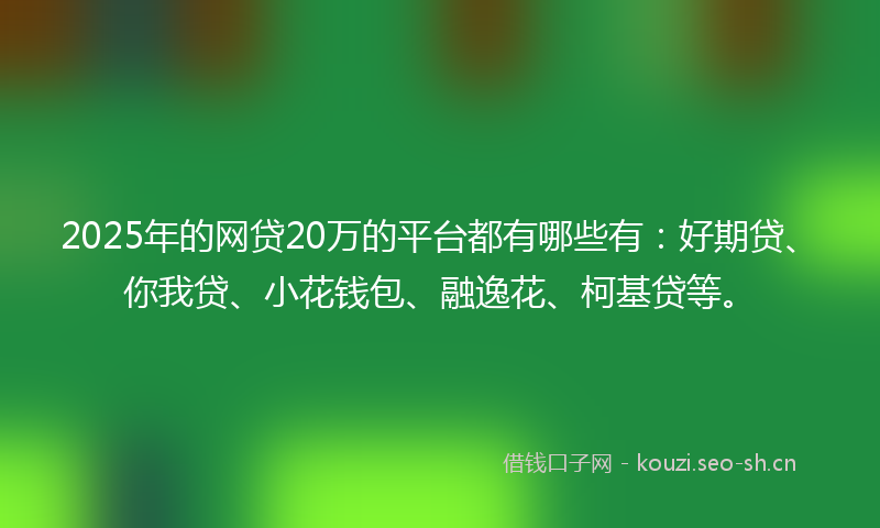 2025年的网贷20万的平台都有哪些有：好期贷、你我贷、小花钱包、融逸花、柯基贷等。