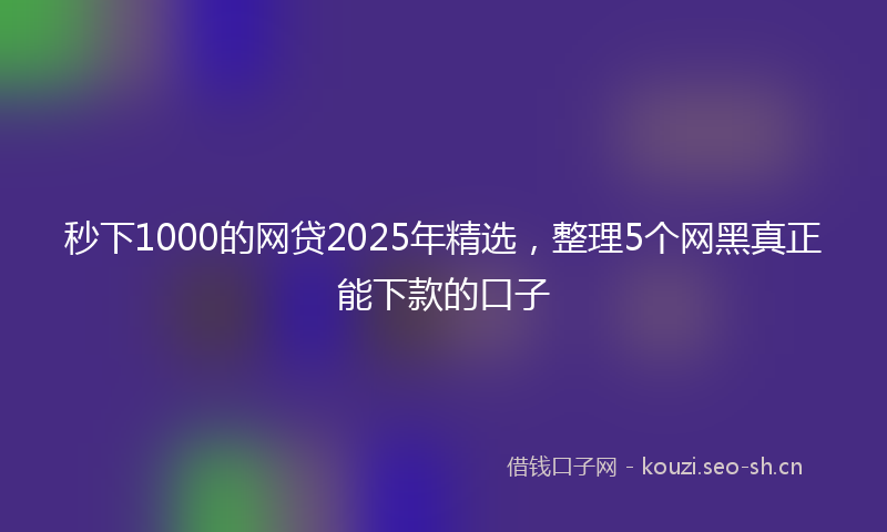 秒下1000的网贷2025年精选，整理5个网黑真正能下款的口子